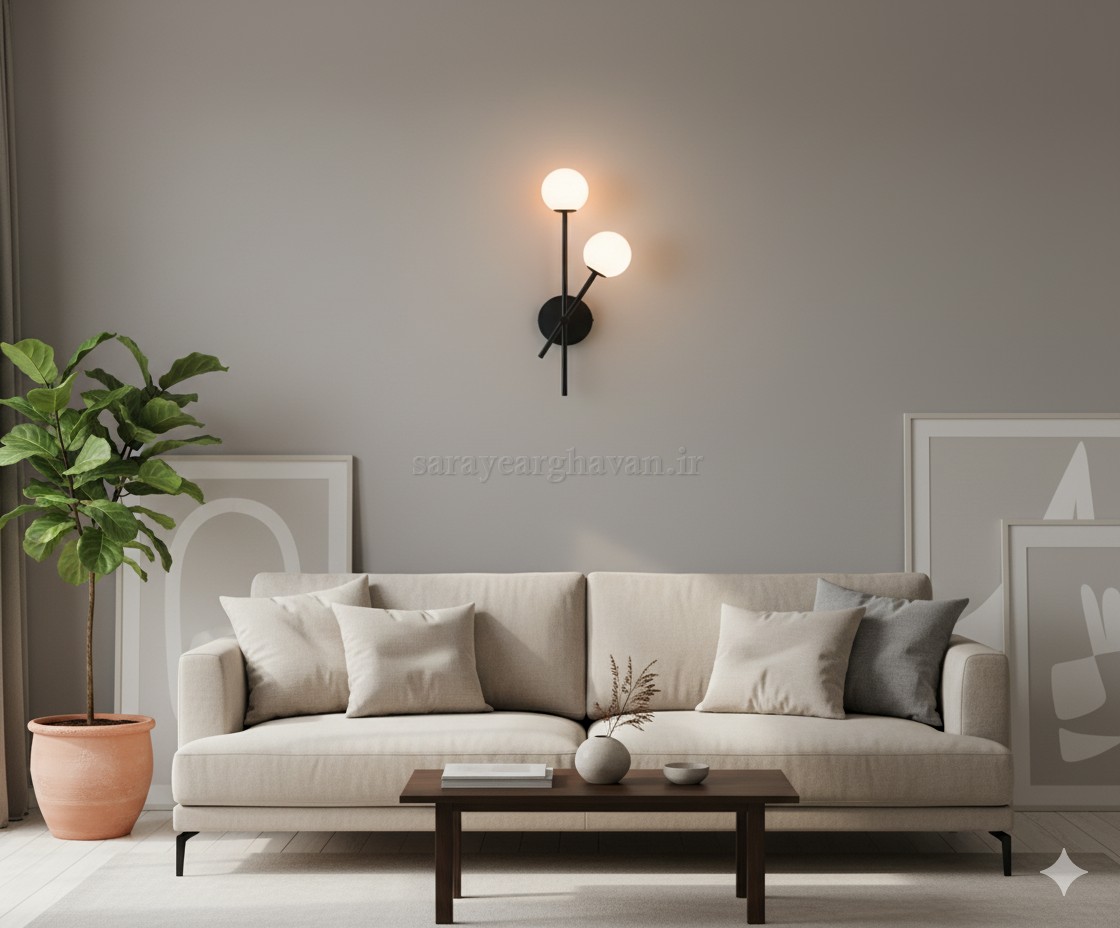 دیوارکوب(چراغ دیواری) مدرن فلزی 2 شعله، ارسال با حباب  D122