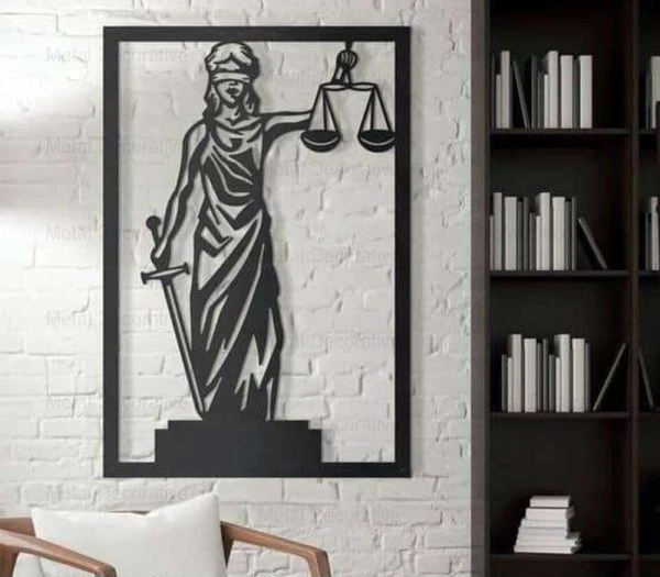 تابلو دکوراتیو فلزی مدرن، کد T157 | دیوارکوب فلزی نماد عدالت | مینیمال_تابلو لیزری
