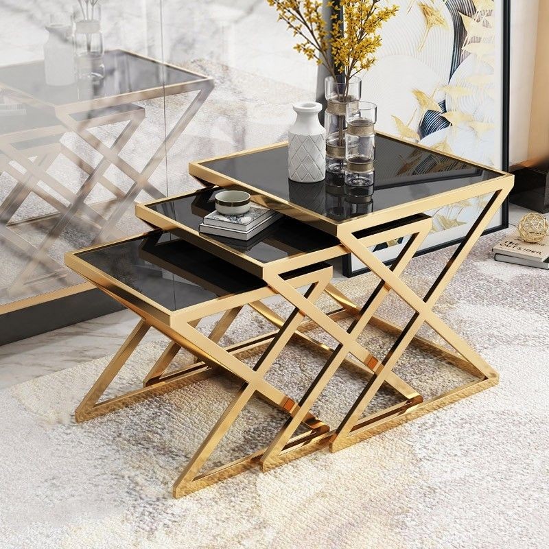 میز عسلی و جلو مبلی مدرن فلزی، ست 3 تایی  (رویهMDF) کد M109 | طراحی خاص و زیبا