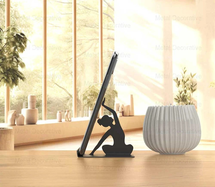 هولدر نگهدارنده موبایل و تبلت رومیزی فلزی کد L104 | طرح یوگا- پک دو عددی | مینیمال_ لیزری